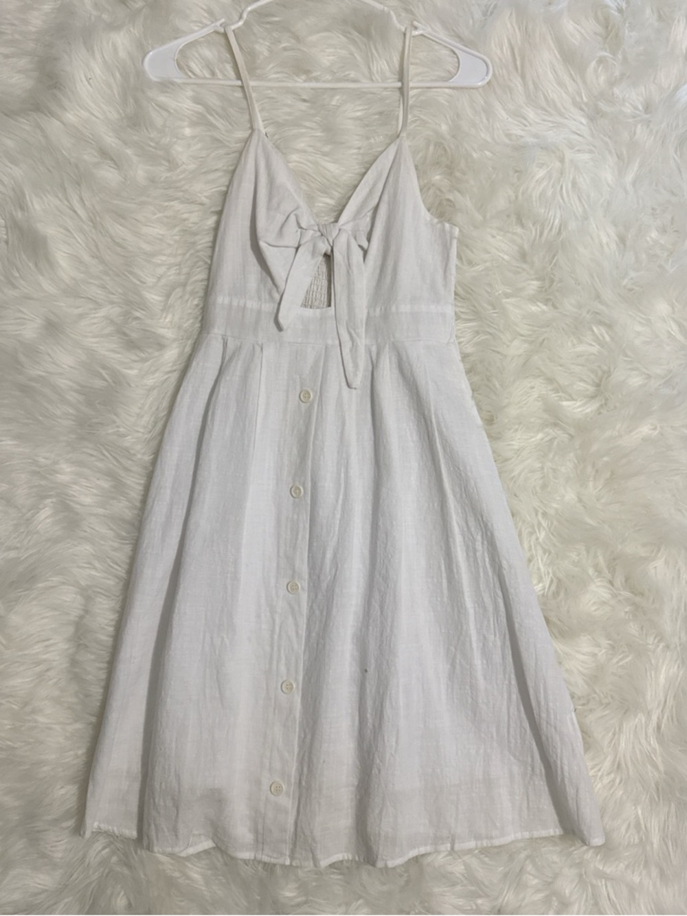 Fancyinn White Midi Tie-Front Sundress